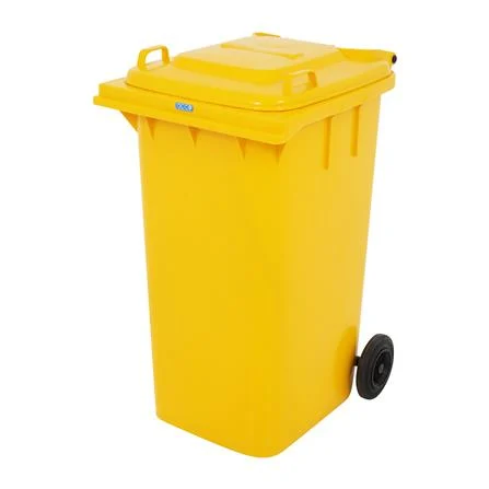 ถังขยะเหลี่ยม ฝาเปิด-ปิด มีล้อ ACCO 240L สีเหลือง