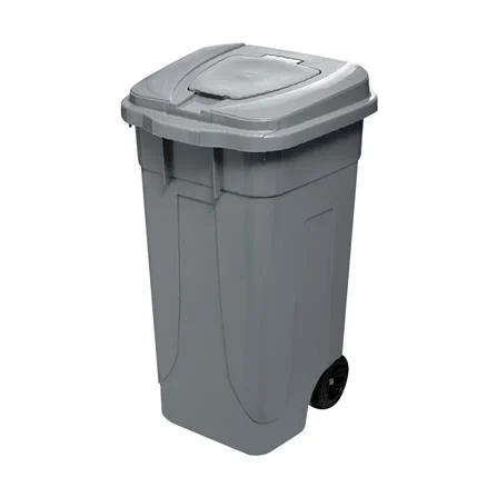 ถังขยะเหลี่ยม ฝาเปิด-ปิด มีล้อ เรืองวา 100L สีเทา