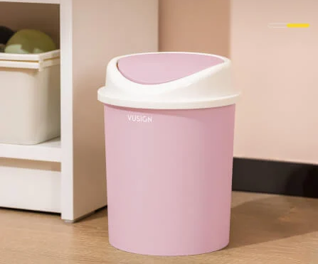 ถังขยะพลาสติกทรงกลม Deli VS1122-GR-01 สีชมพู ขนาด 26x37.5 cm.